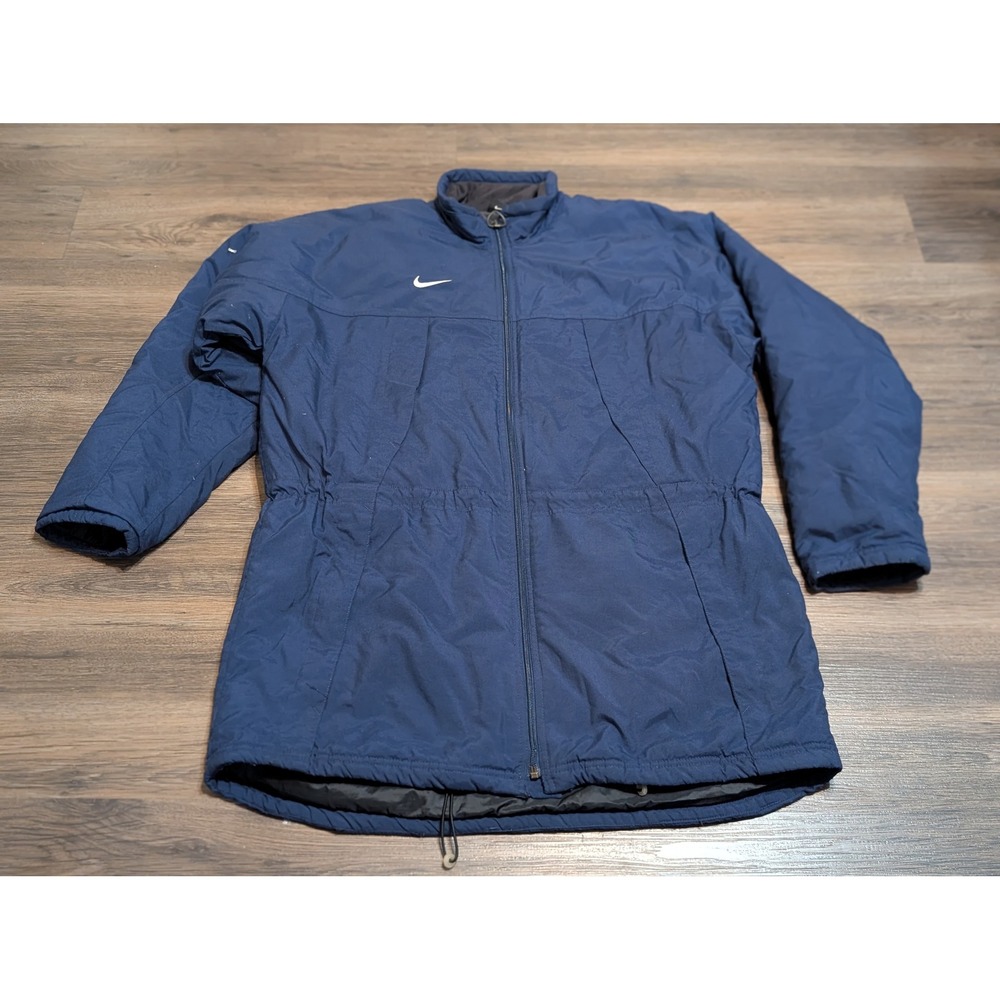 Vintage Nike Team Navy Blue Puffer Jacket Parka‎ Embroidered Swoosh Mens Large